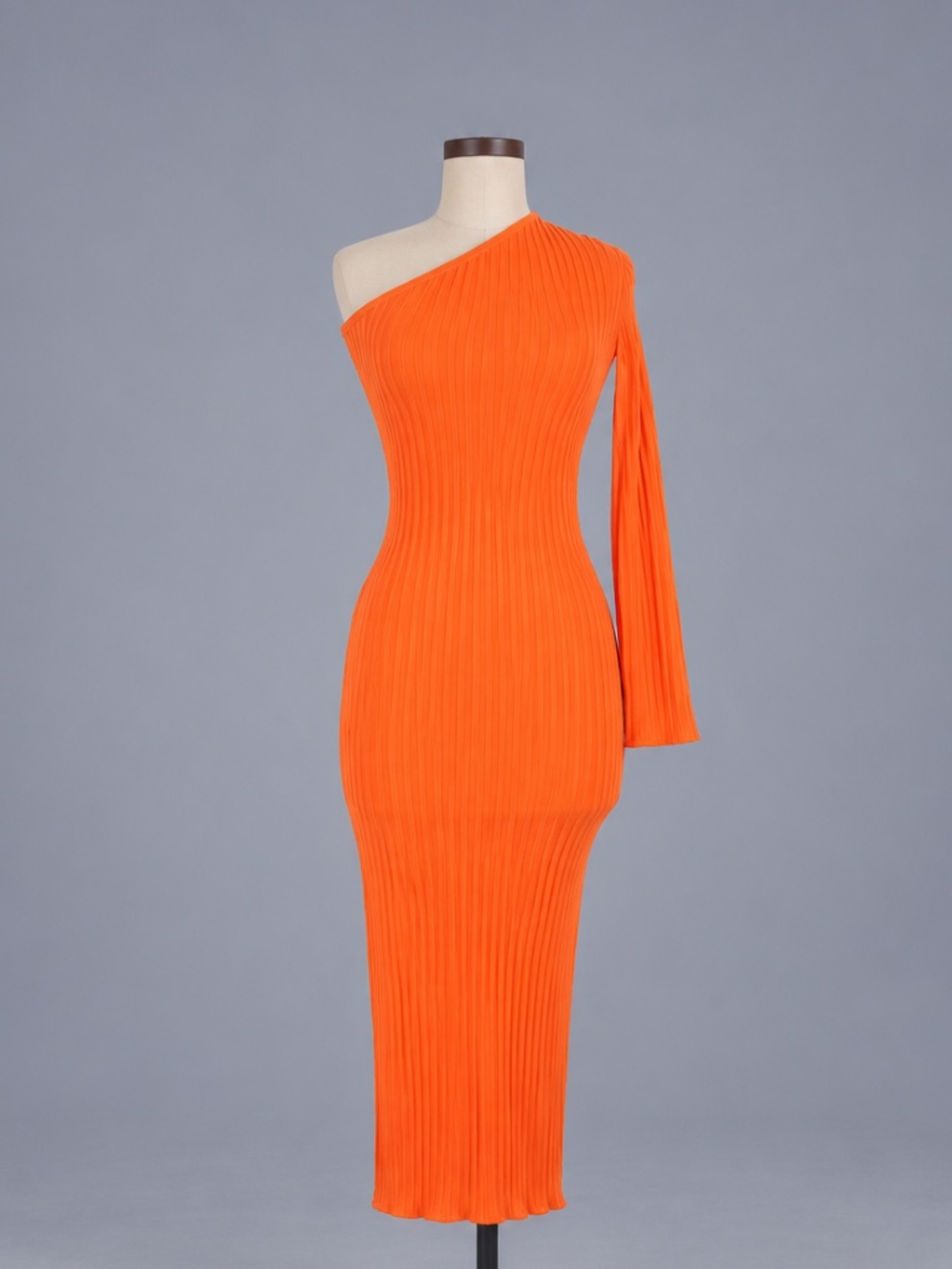 Lulus Orange Ribbed One Shoulder Midi Dress – Size M – NWT